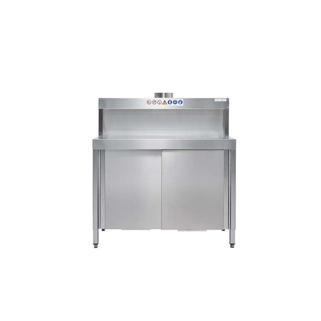 RVS Werkbank 180 cm – open, met afzuigkoof